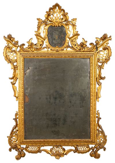 Specchiera in legno intagliato e dorato, XIX secolo