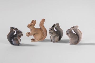 Royal Copenaghen e Rosenthal, Quattro scoiattoli in porcellana policroma