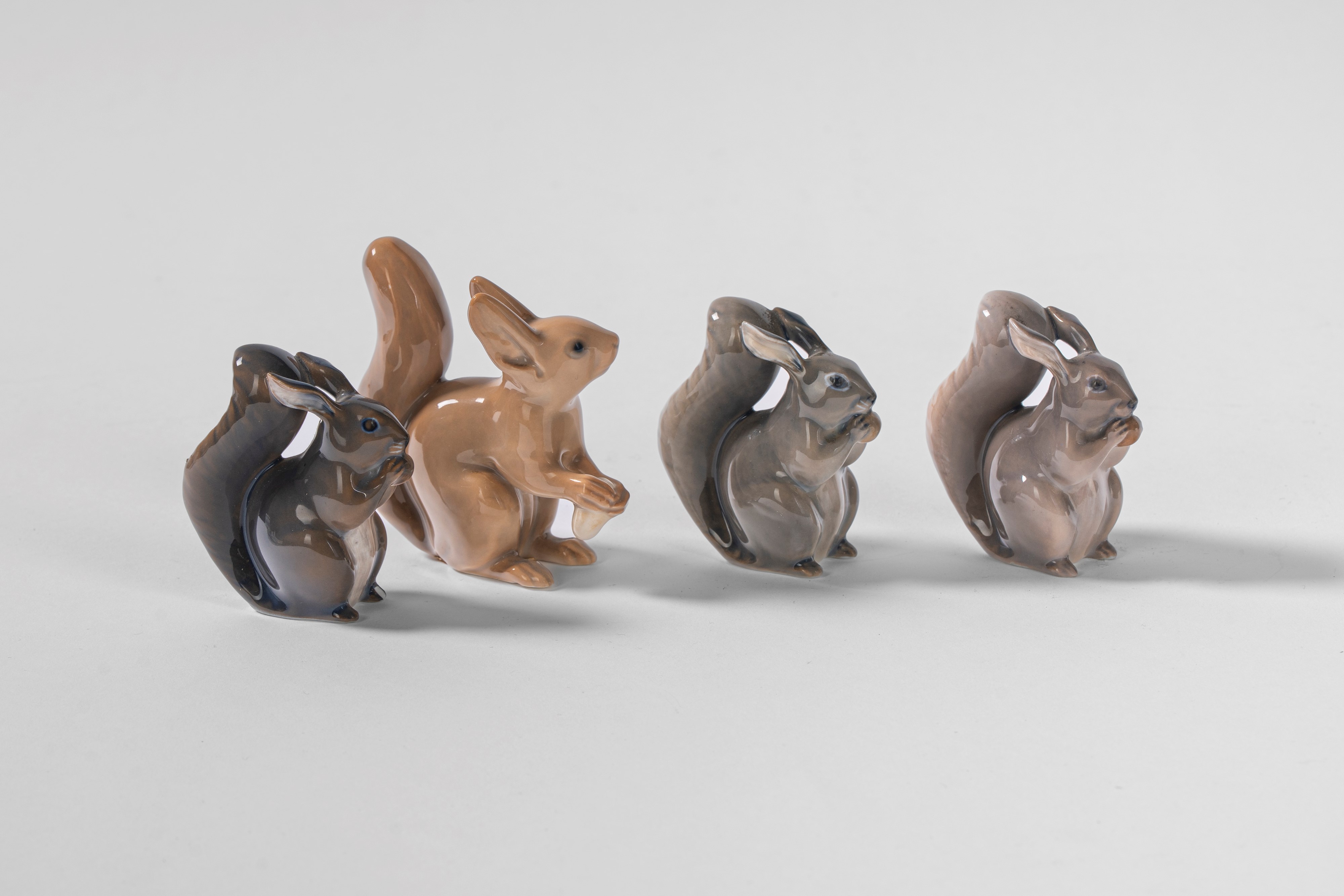 Royal Copenaghen e Rosenthal, Quattro scoiattoli in porcellana policroma