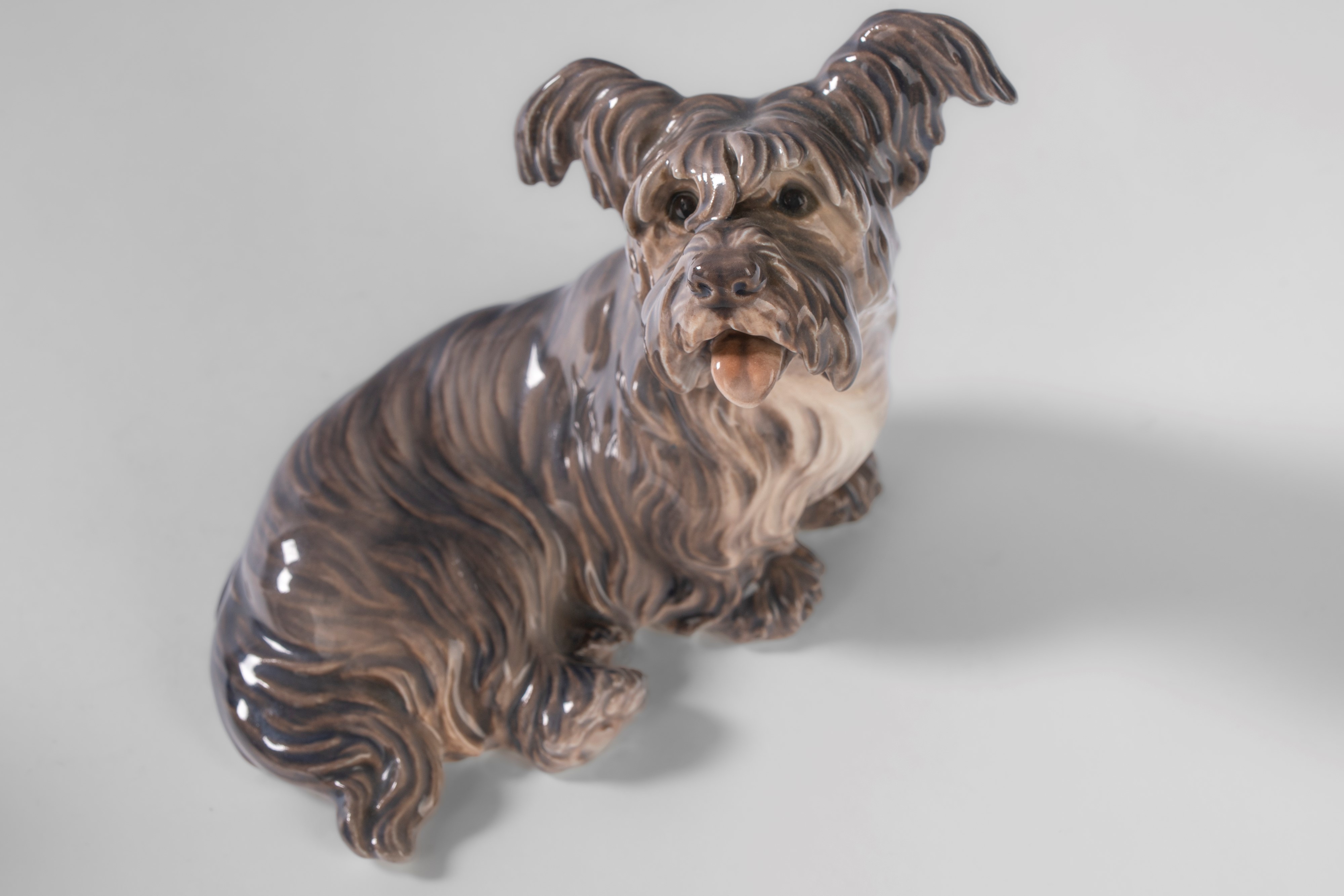 A dachshund, a Skye Terrier, and a Brussels Griffon in polychrome