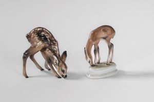 Due cerbiatti in porcellana policroma. Rosenthal, Bavaria, secolo XX