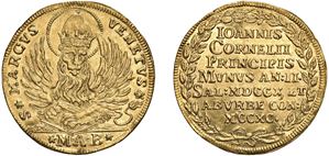 GIOVANNI II CORNER, Doge CXI (1709-1722) &ndash; Osella of 4 zecchini, year II, 1710.