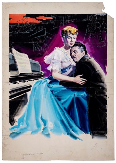 Bozzetto per locandina del film 'Puccini' (Tempera su cartoncino, 1953)