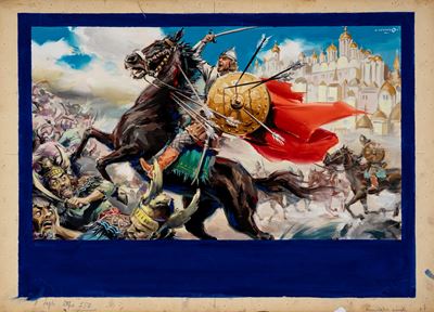 Bozzetto originale per 'Il conquistatore dei Mongoli', tempera su cartoncino