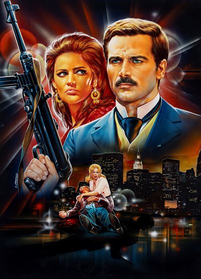 Bozzetto per la locandina del film "I guappi" (tempera e collage su cartone, 1974)