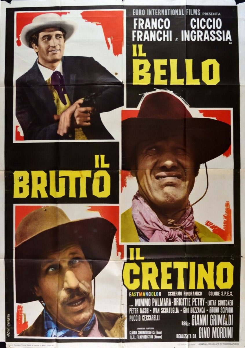 Enrico De Seta - Il bello, il brutto, il cretino - bozzetto per locandina, tempera e collage su c...