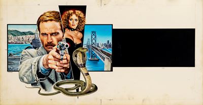 Bozzetto per la locandina del film 'Il giorno del Cobra', tempera su cartone