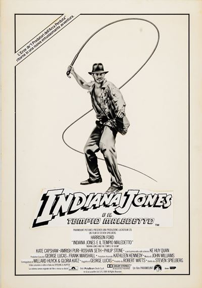 Bozzetto originale per 'Indiana Jones e il tempio maledetto' (tempera e collage su cartoncino)