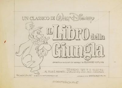 Bozzetto preliminare per 'Il libro della giungla', matita su carta applicata a cartoncino
