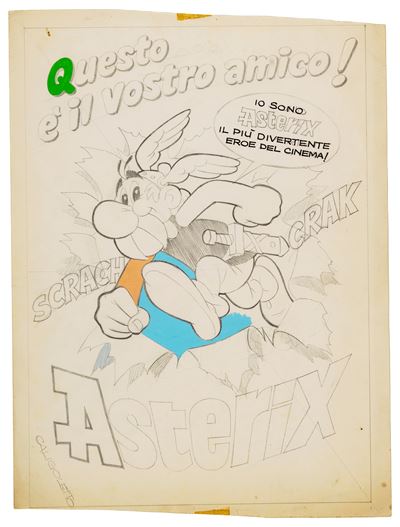 Bozzetto per Asterix il gallico, matita e tempera su carta