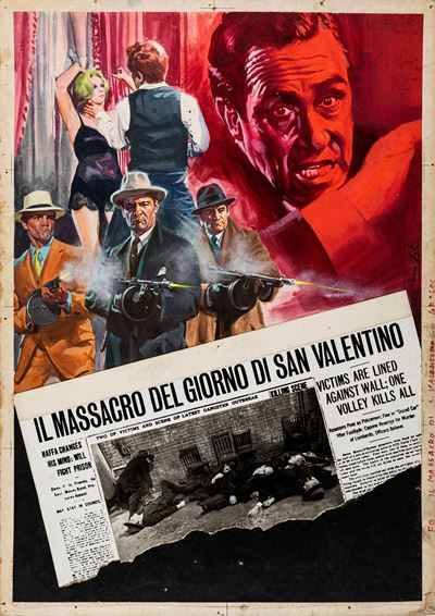 Bozzetto originale per la locandina del film 'Il massacro del giorno di San Valentino', tempera e...