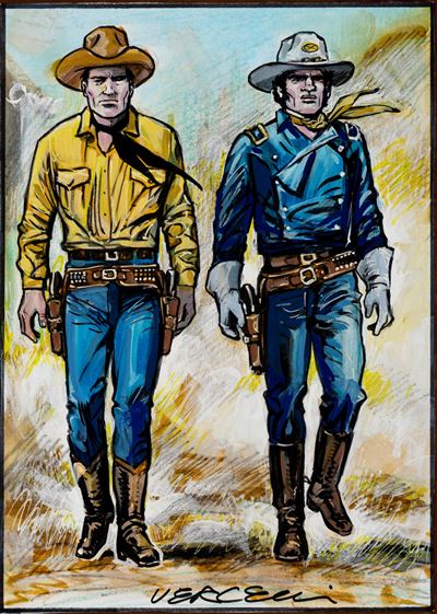 Tex e Blueberry, china e tempera su cartoncino