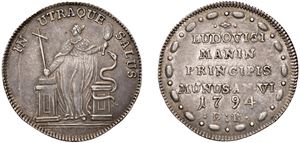 LUDOVICO MANIN, Doge CXX (1789-1797) &ndash; Osella, anno VI, 1794.