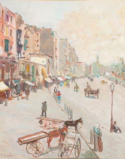 Vita di città, olio su tela