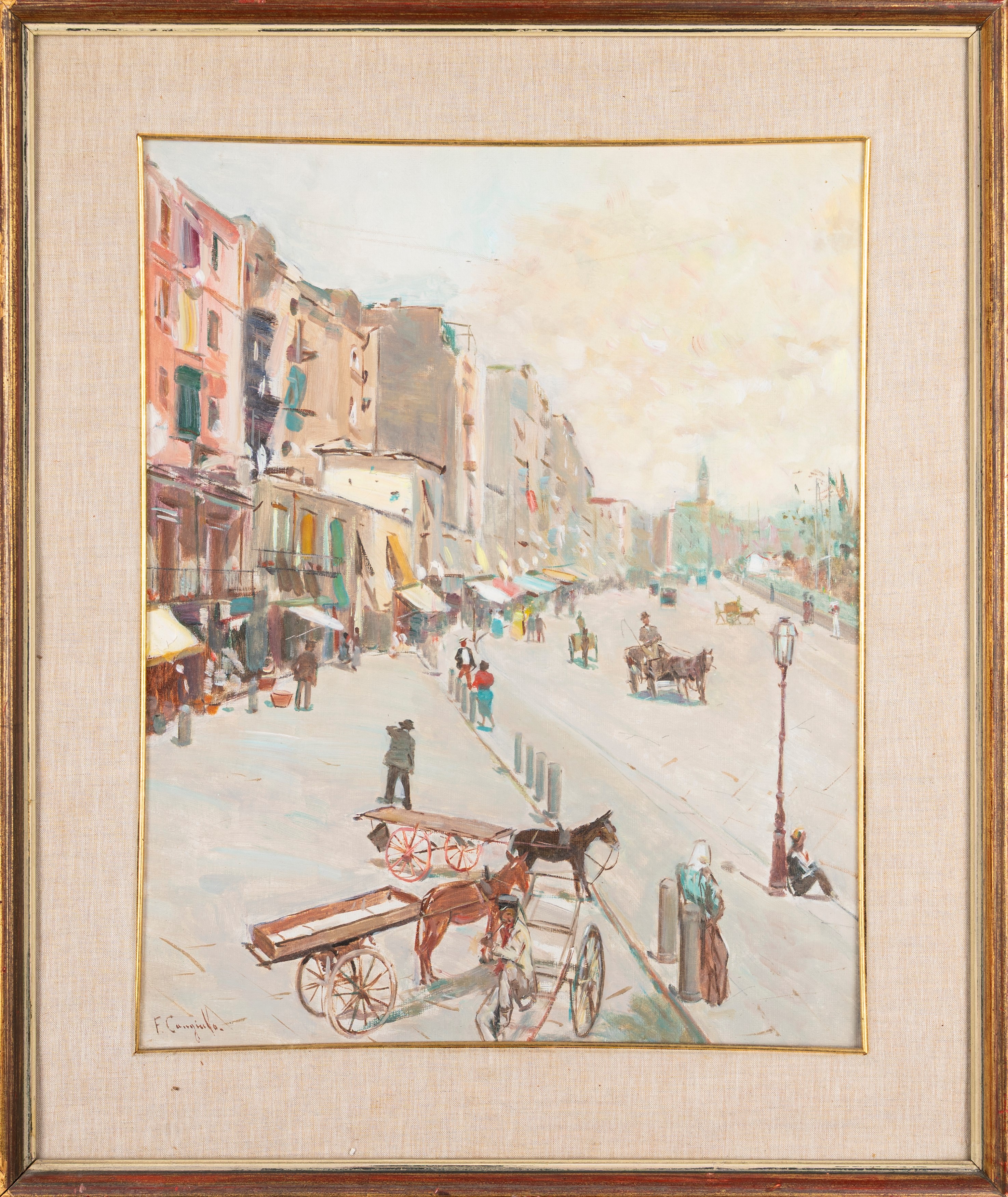 Francesco Cangiullo - Vita di città, olio su tela