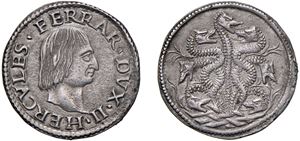 ERCOLE I D'ESTE (1471 - 1505) - Testone, s.d., Ferrara.