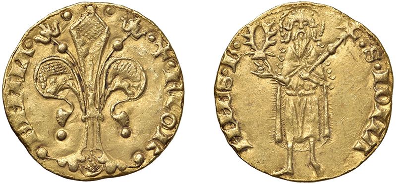 Fiorino d'oro, XII serie, simbolo dello zecchiere Tommaso di Guccio Soderini (1382, I° semestre),...