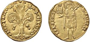 Fiorino d'oro, XIII serie, simbolo dello zecchiere Stefano di Vanni Castellani (1402, II&deg; semestre), Firenze.