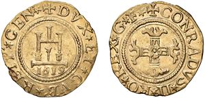 DOGI BIENNALI, serie della II fase (1541 - 1637) &ndash; Quadrupla 1619, Sigle GF, Genova.