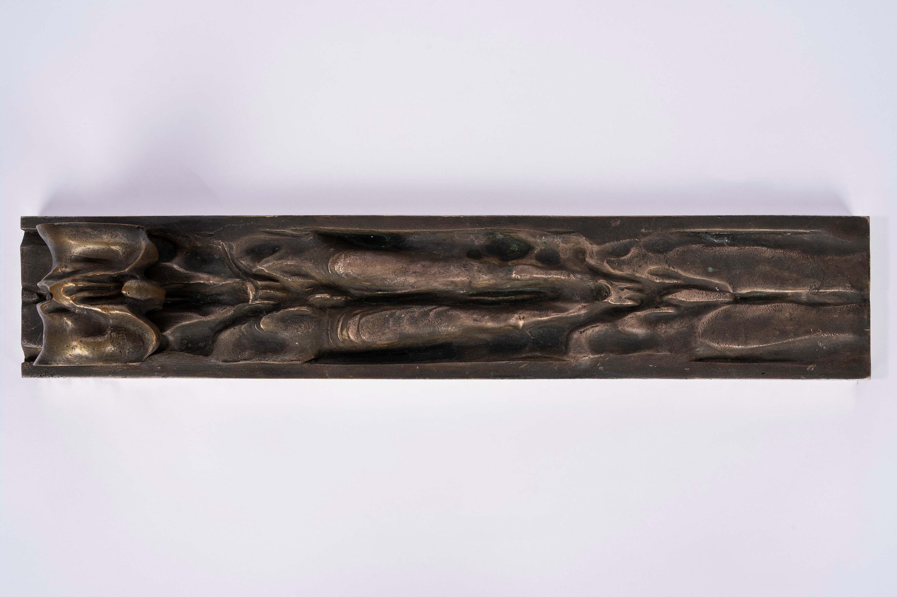 Francesco Somaini - Piccolissima traccia antropomorfica e matrice di Lucca, bronzo patinato con l...