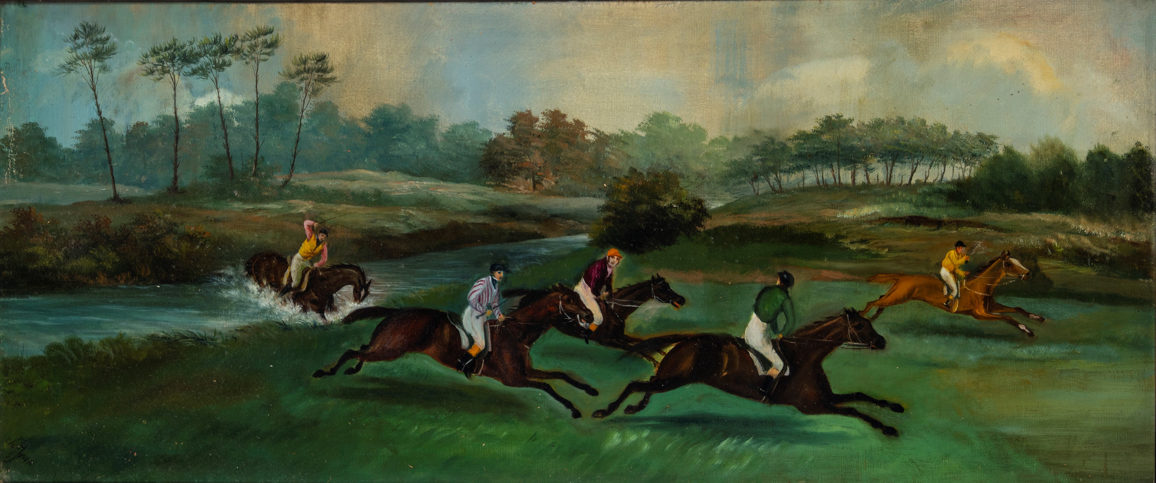 Scuola del Secolo XIX - Autore sconosciuto, Corsa di cavalli, olio su tela