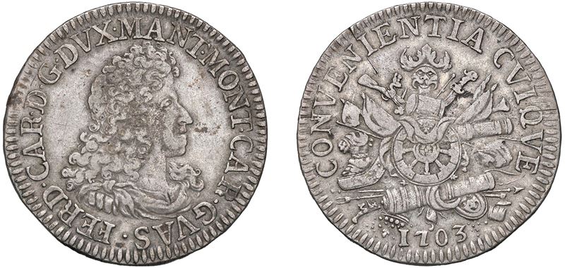FERDINANDO CARLO GONZAGA-NEVERS (1669 - 1707) – Scudo 1703, II tipo, Mantova.