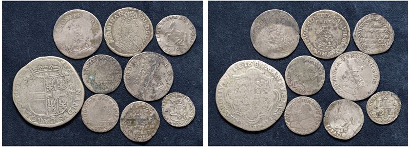 FERDINANDO CARLO GONZAGA-NEVERS (1669 - 1707) – Lotto di 9 monete, Mantova.