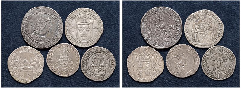VARIE AUTORITA' EMITTENTI (XV - XVI sec.) – Interessante lotto di 5 monete, s.d., Milano.