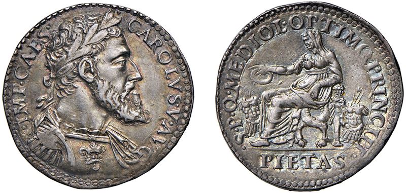 CARLO V DI SPAGNA, Imperatore (1535 - 1556) – Medaglia o Testone della pietà, s.d., Milano.