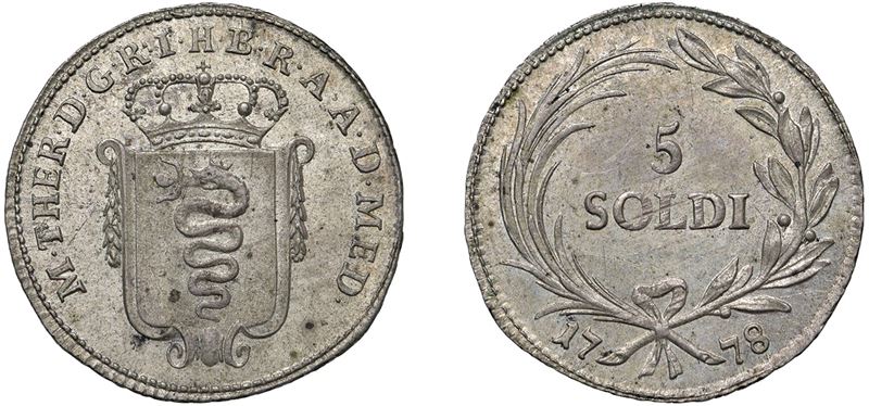 MARIA TERESA D'ASBURGO (1740 - 1780) - 5 Soldi 1778, Milano.