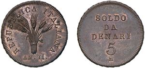 Primo progetto (1802-1805) - Progetto del Soldo da Denari 5, anno II, 1803, Milano.