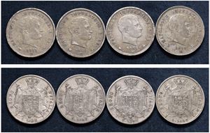 Lotto 4 esemplari da 5 lire, II tipo, (1808, 1810, 1811, 1814), Milano.
