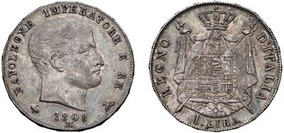 Napoleone I, Lira 1808, I tipo, argento, Milano