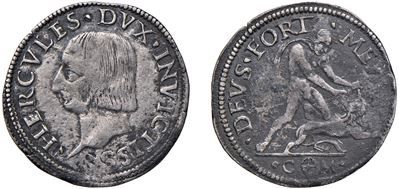 Ercole I d'Este, Mezzo testone in argento, Modena, s.d.