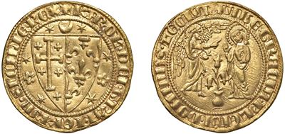 Carlo I d'Angiò, Saluto d'oro, in oro, Napoli, s.d., 4,36 gr., Diam. 22,50 mm.