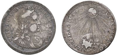 Filippo V di Spagna, Mezzo ducato 1702, in argento, Napoli