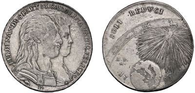 FERDINANDO IV DI BORBONE, Piastra da 120 grana 1791, “Soli reduci”, in argento