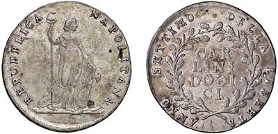Moneta in argento, 12 Carlini, anno VII, Napoli
