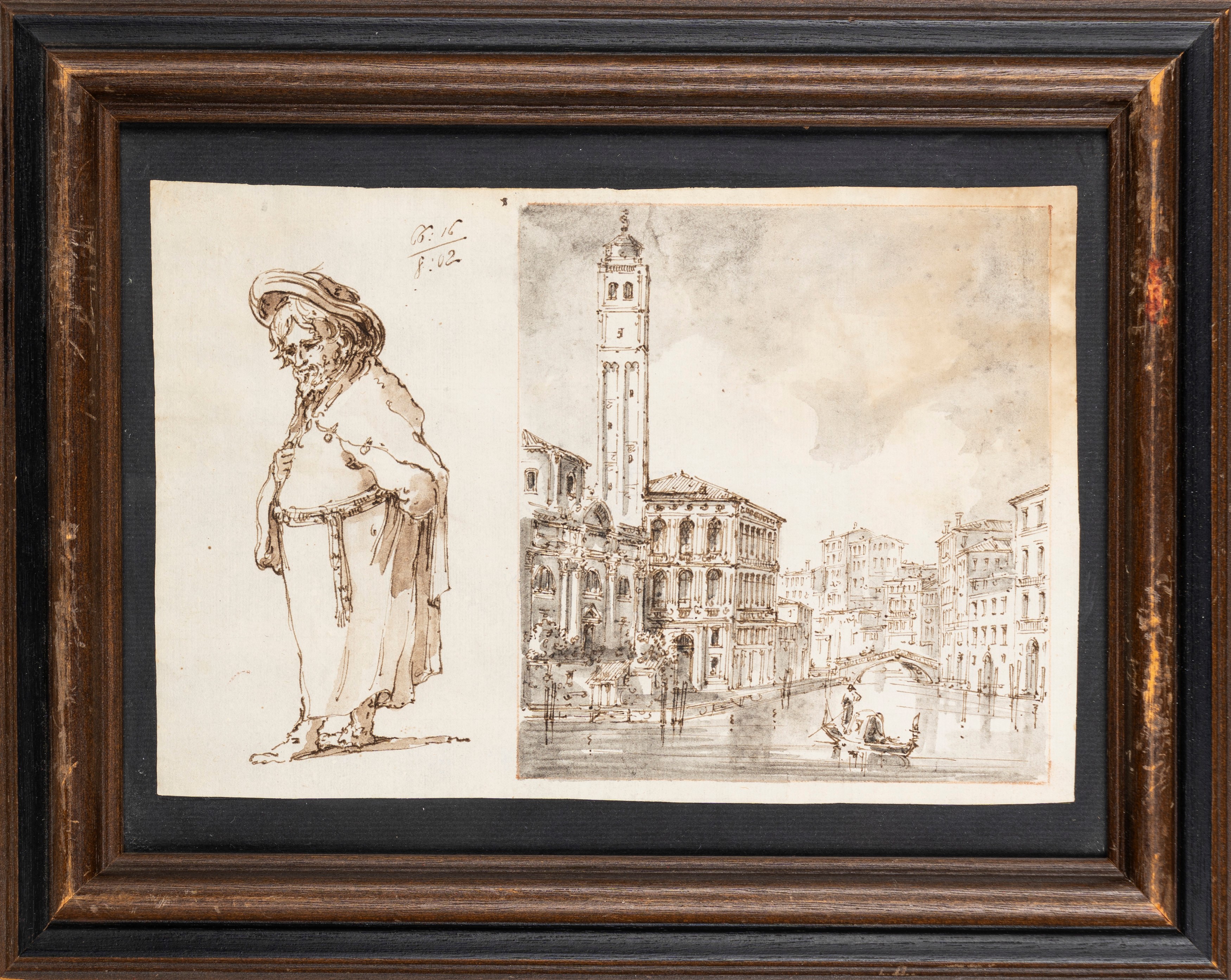 Due vedute di Venezia e studi di personaggi