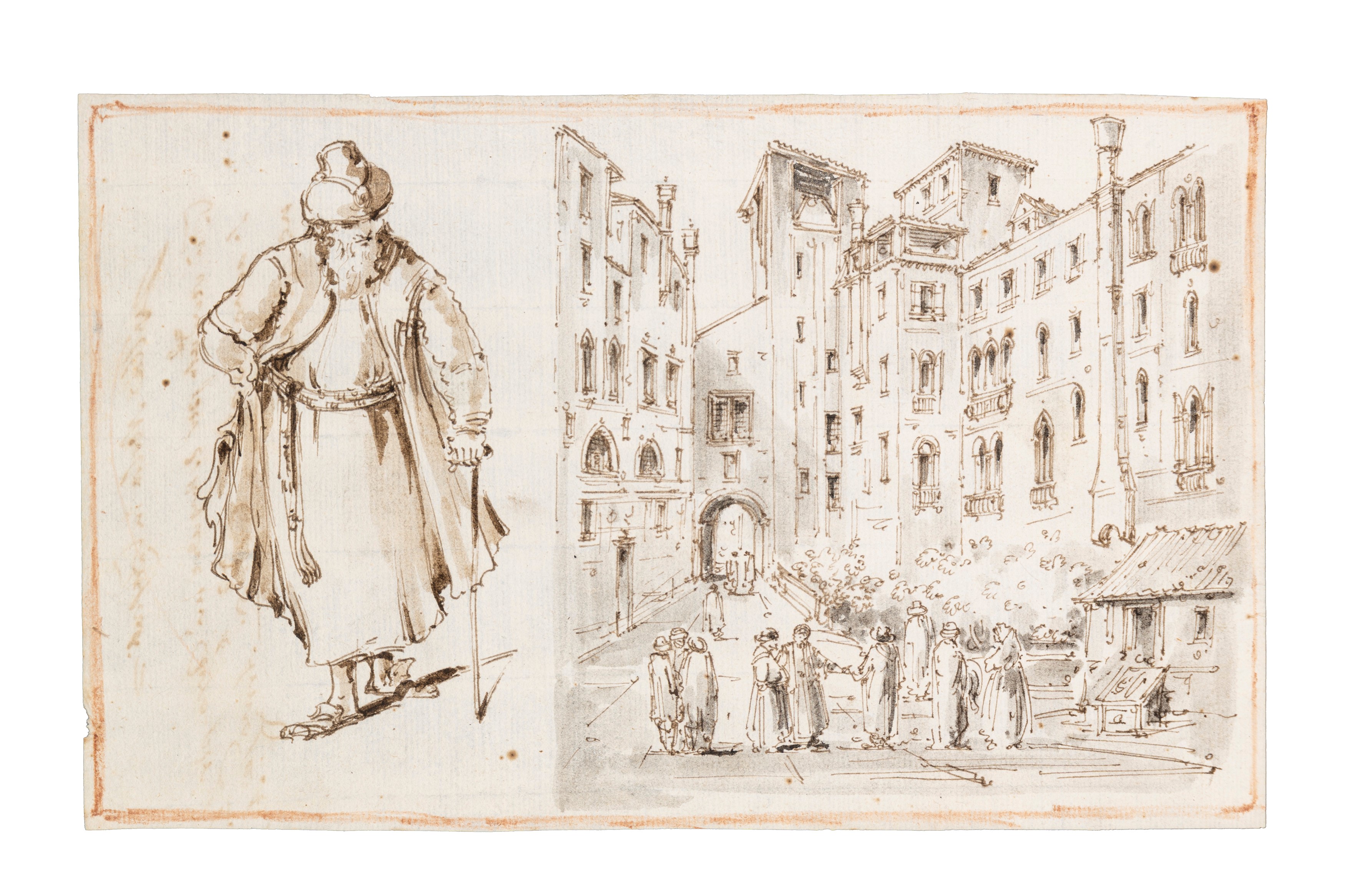 Due vedute di Venezia e studi di personaggi