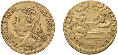 Ranuccio II Farnese, Doppia in oro, 1690, Parma