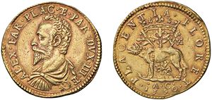 ALESSANDRO FARNESE (1586 - 1591) &ndash; Quadruple 1590, initials AC, Piacenza.