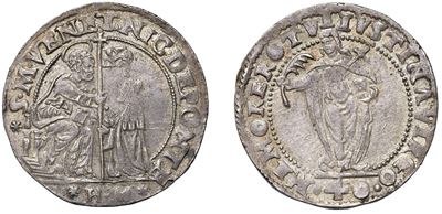Nicolò da Ponte, Due lire con S. Giustina, argento, 1578-1585