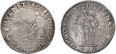 PASQUALE CICOGNA, Ducato da 124 soldi, I tipo, in argento, Venezia (1585 - 1595)