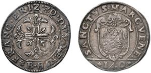 FRANCESCO ERIZZO, Doge XCVIII (1631 - 1646) &ndash; 140 soldi cross shield, initials BB, Venice.