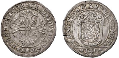 Giovanni II Corner, Scudo della croce da 140 soldi, in argento, Venezia