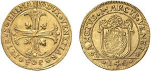 PIETRO GRIMANI, Doge CXV (1741 - 1752) &ndash; Cross shield of 12 zecchini, initials FP, Venice.