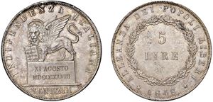 5 lire 1848, II type, Venice.