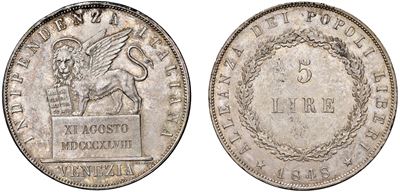 Moneta da 5 lire, 1848, II tipo, in argento, Venezia