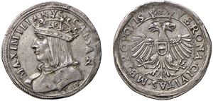 MAXIMILIAN I, Emperor-elect (1508 - 1519) &ndash; Imperial Lira or Testone 1516, Verona.